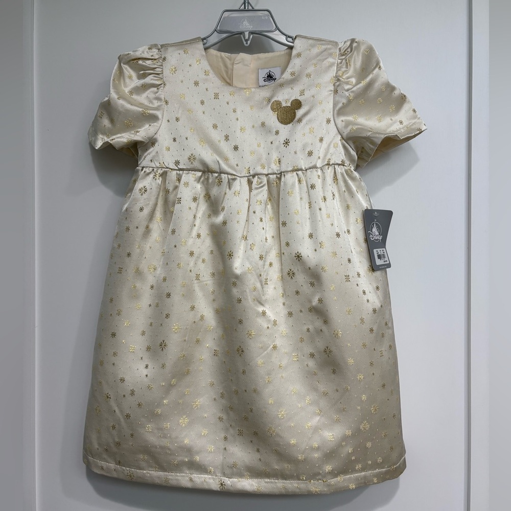 NEW Girls Disney Satin Ivory/Gold Holiday Dresses: Size 5/6 and 7/8